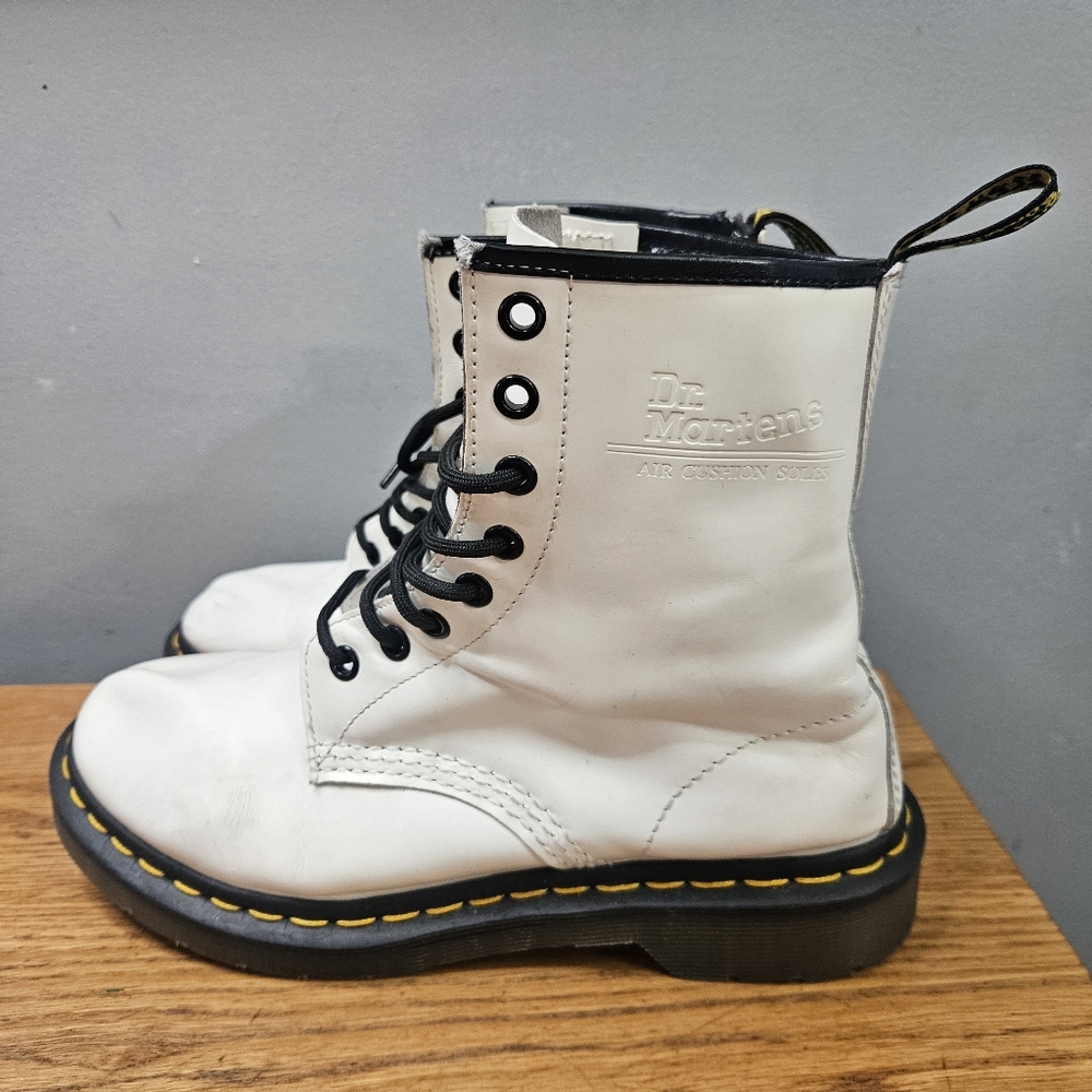 Dr. Martens White Lace-Up Combat Boots with Black Accents